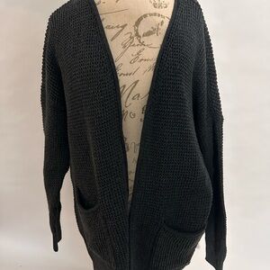 Universal Thread Black Open-Front Waffle Knit Cardigan with Pockets